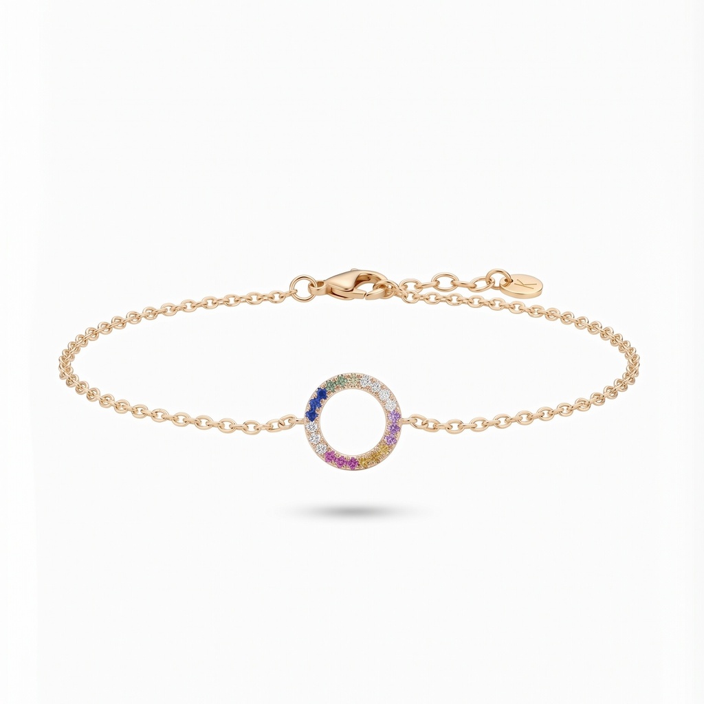 Shimmer pulsera aro circonia multicolor dorado